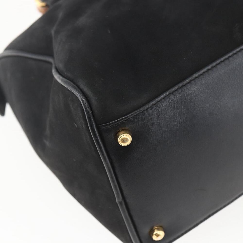 GUCCI Bamboo Hand Bag Suede 2way Black Gold 000 3444 0294 Auth 161026 - Picture 9 of 16